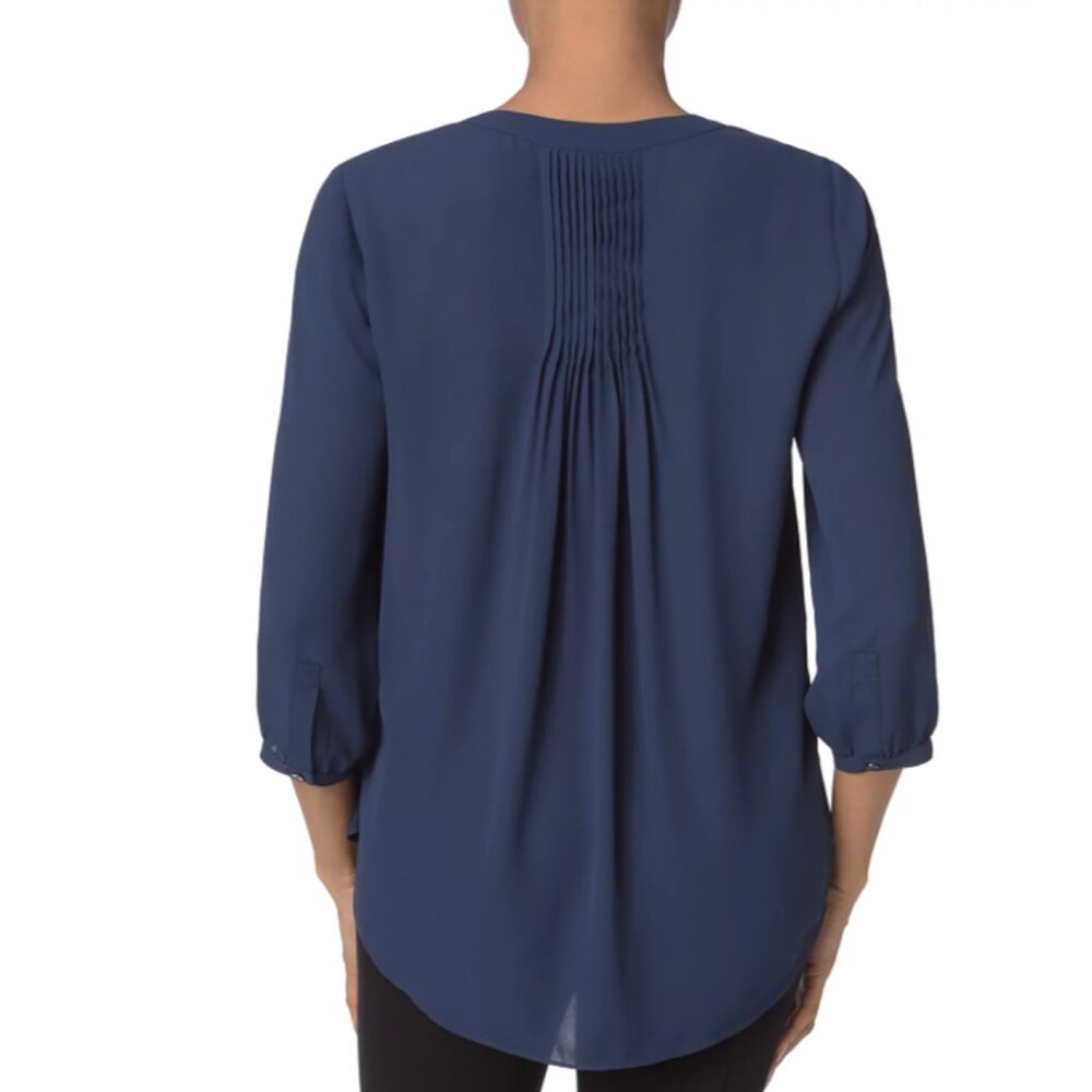 NYDJ Pleat Back Blouse, Dark Blue, Medium - Picture 2 of 12